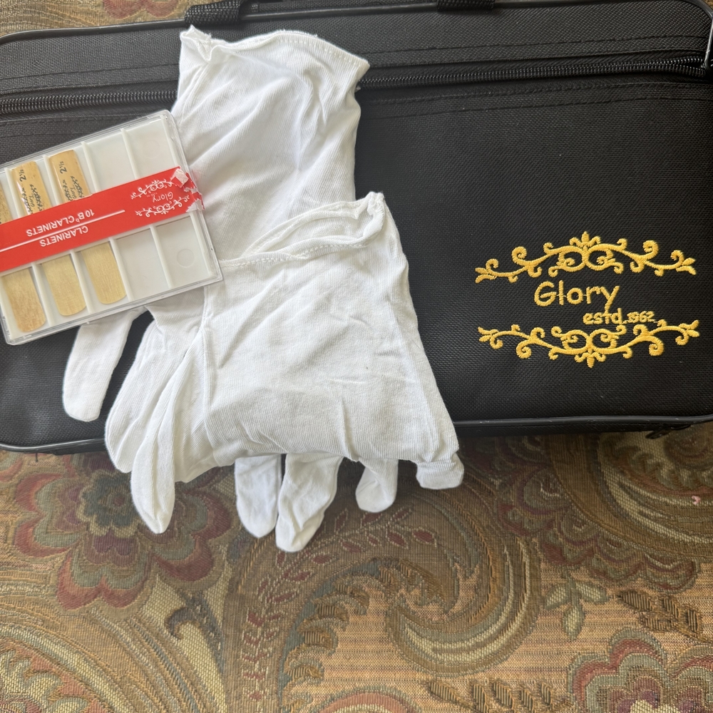 Glory Embroidered Black Case with White Cotton Gloves